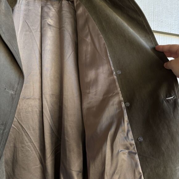 Tribeca Double Breasted Green & Dark Blue Trench Jacket Long Coat Woman Sz M - Picture 9 of 10